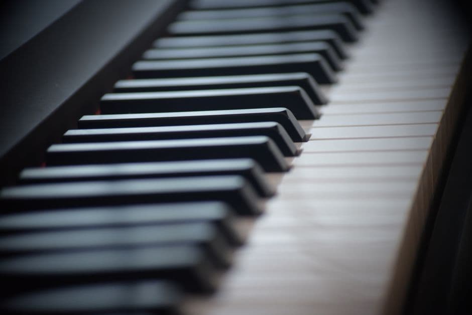 Piano keys in close up, piano lessons serving Alpharetta, GA