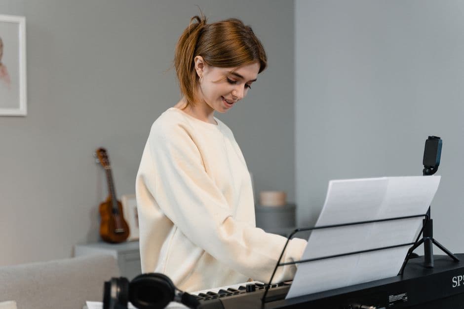 Piano student in a lesson near Norcross, GA